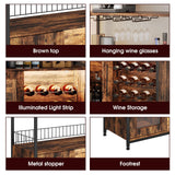 ZERDER Wine Bar Cabinet with LED Light, Home Coffee Cabinet with Wine Rack and Glass Holder, Bar Cabinet with Storage Shelf and Cabinet, Freestanding Liquor Cabinet for Living Room, Dining Room ZERDER