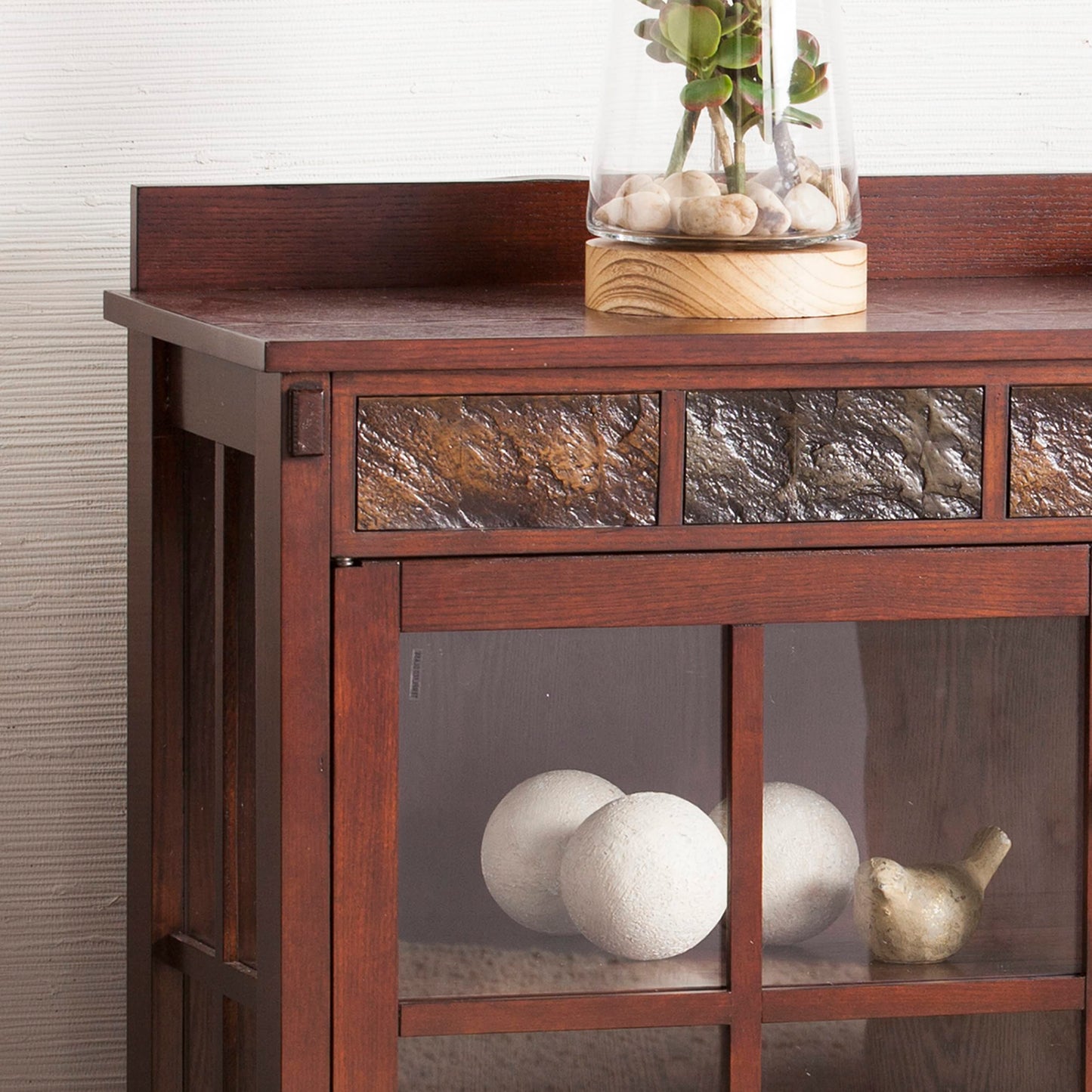 SEI Furniture Camino Mission Faux Slate Sideboard and Display Curio, Dining Room With Entryway Mission Style Ash, Brown