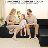 LEVELEVE 106" Cloud Sectional Couch with Deep Seat，Modern Modular Sofa with L-Shape Chaise，No Assembly Required, Upholstered Couches for Living Room Bedroom(Black,Right Facing Chaise) LEVELEVE