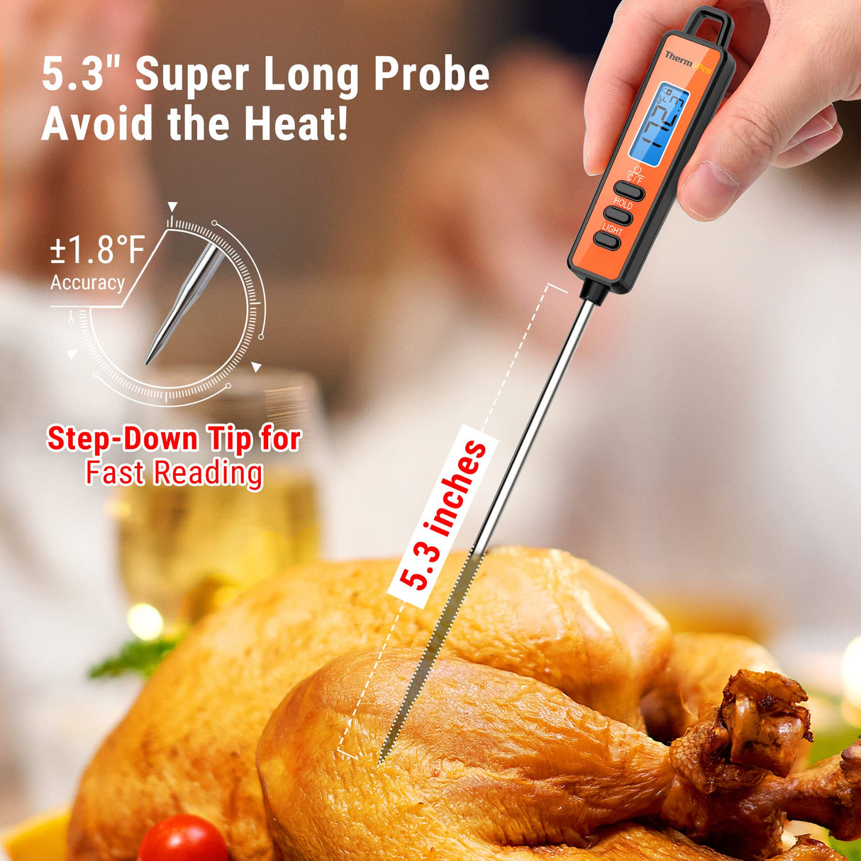 ThermoPro TP01A Digital Meat Thermometer for Cooking Candle Liquid Deep Frying Oil Candy, Kitchen Food Instant Read Thermometer with Super Long Probe, Backlit, Lock Function ThermoPro