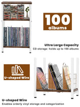 Tuohours Record Player Stand, 3 Tier End Side Table with Vinyl Record Storage Basket, Turntable Table up to 100 Albums Record Shelf Display Holder Cabinet for Living Room, Bedroom, Office Tuohours