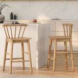 HoeuThien Wood Bar Stools Set of 3, 24" Wooden Counter Height Barstools, Modern Armless Farmhouse Bar Dining Chairs with Back & Footrest for Kitchen Island Pub Natural Oak HoeuThien