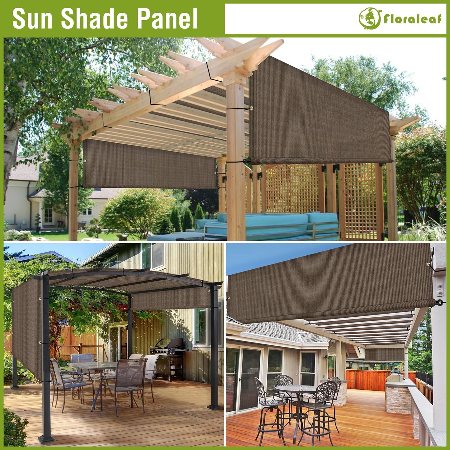 FLORALEAF 10'×12' Pergola Shade Cover Universal Replacement Canopy for Patio Porch Backyard Gazebo Outdoor with Grommets Weighted Rods