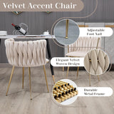 HAIZAO Modern Glass Dining Table Set for 6, 63'' Rectangular Tempered Tabletop with Aesthetic V Shape Gold Metal Base & 6 Beige Gold Woven Dining Chairs, 7 Piece Luxury Dining Table Set HAIZAO