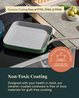 Caraway Square Grill Pan - 11” Grill Pan - Non-Stick Ceramic Coated - Non Toxic, PTFE & PFOA Free - Oven Safe & Compatible with All Stovetops - Navy Caraway