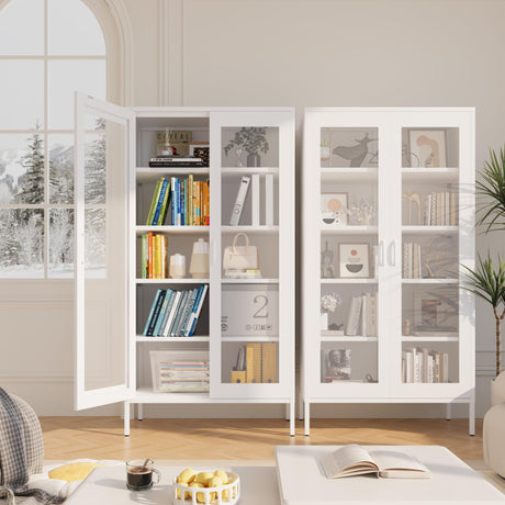 Chshin Metal Storage Cabinet,72H Display Cabinets with 2 Mesh Door,Pantry Organizers and Storage,Display Shelves for Collectibles,Storage Cabinet for Home, Office, Bookcase(White) Chshin