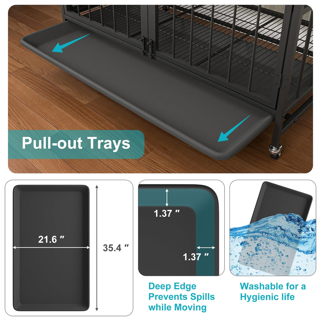 Dog Crate Furniture, Modern Dog Crate Table for Medium Large Dogs, Wooden Dog Kennel Indoor End Table with Removable Tray, Double-Door Dog House with Wheels, Heavy Duty Dog Cage with Flip-Top (Grey) VERYKE