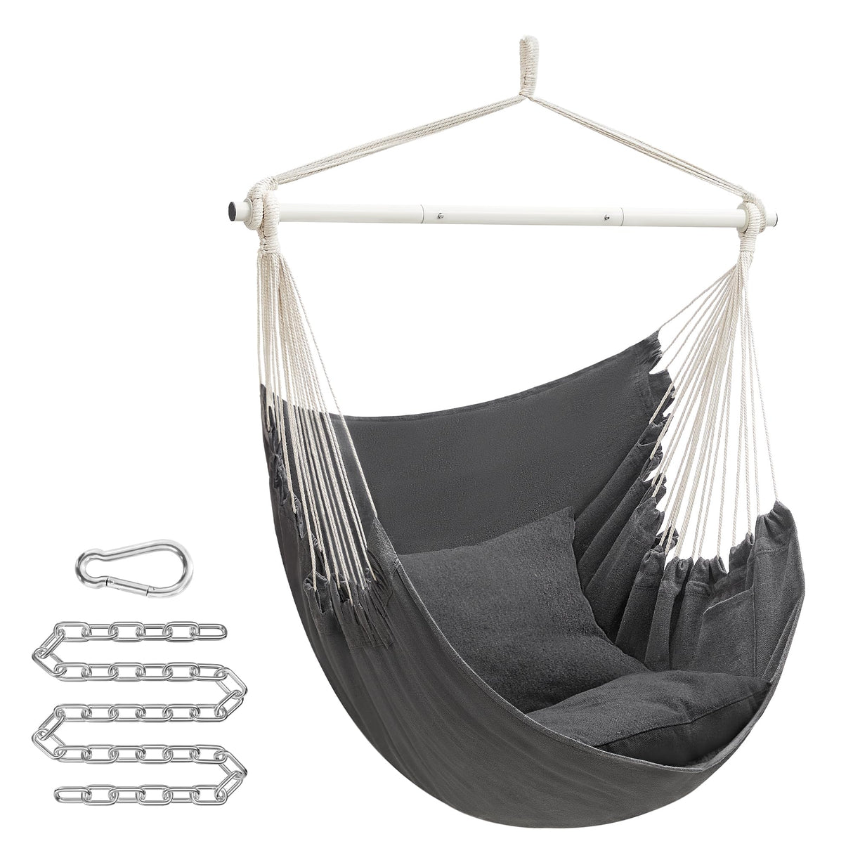 SONGMICS Hammock Chair, Load Capacity 500 lb, Hanging Chair with 2 Cushions, Large Hammock Swing with Chain and Pocket, for Indoor, Outdoor, Living Room, Bedroom, Slate Gray UGDC197G02 SONGMICS