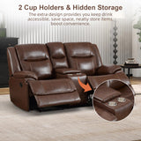 EBELLO Genuine Leather Manual Recliner Sofa Set, 1 Seat Reclining Chair, a Loveseat, a 3 Seater Sofa with Storage Cup Holders, Modern Durable Home Furniture Set for Living Room, Vintage Brown EBELLO