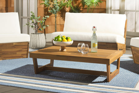 SAFAVIEH Outdoor Collection Dune Natural Brown Slatted Top Solid Wood Coffee Table SAFAVIEH