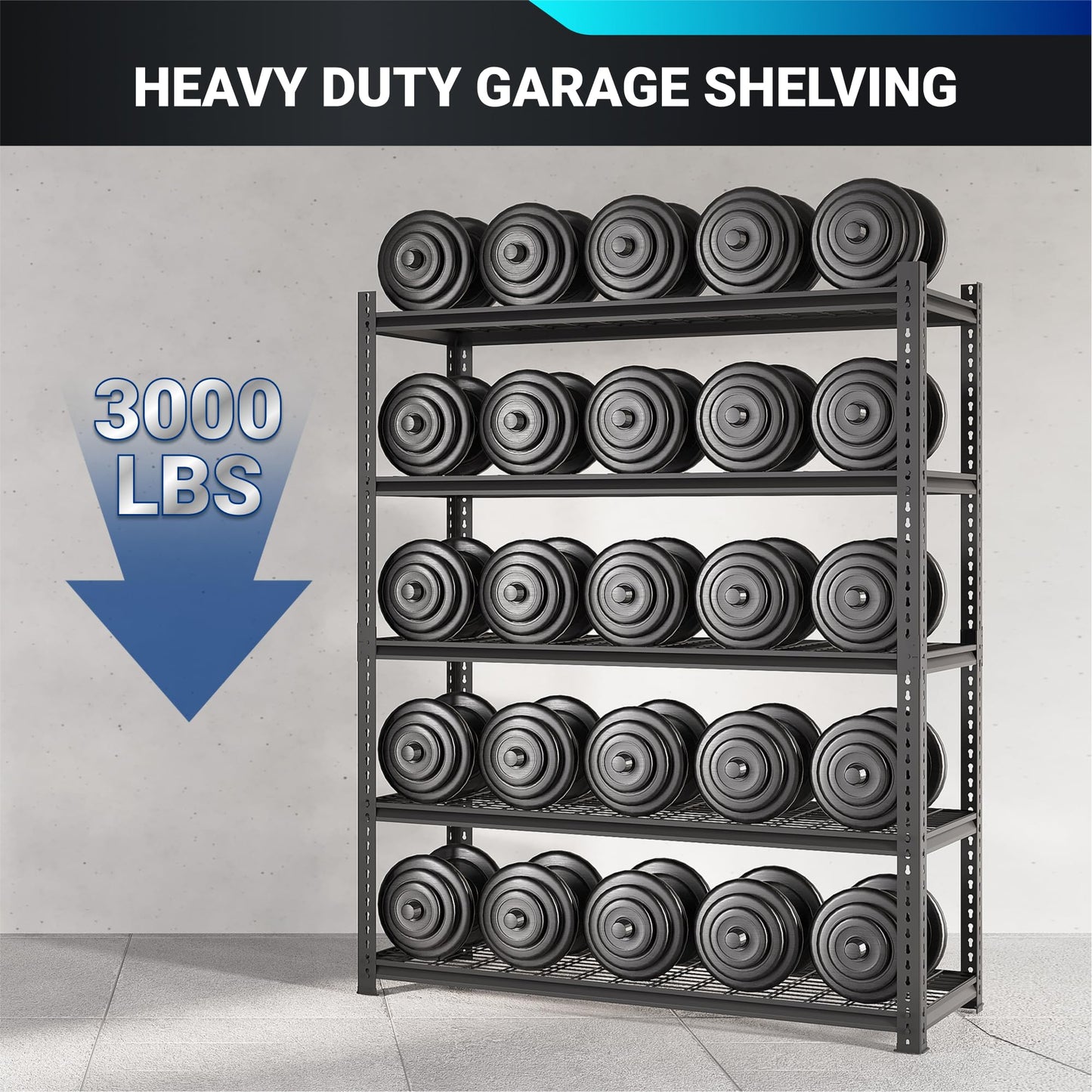 FLEXIMOUNTS Garage Shelving, Storage Racks and Shelving, 3000 lbs Basement Storage Shelves, Garage Storage Shelves, 5-Tier Metal Shelf, 48" W x 24" D x 72" H - WoodArtSupply