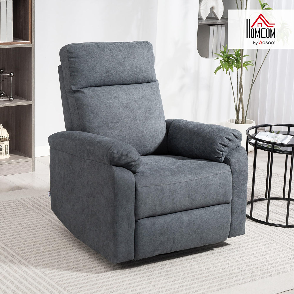 HOMCOM Swivel Rocker Recliner Chair, Wide Glider Rocking Single Sofa with Pocket Spring, Footrest, Modern Fabric Overstuffed Reclining Chair for Living Room, Bedroom, Quick Assembly, Gray HOMCOM