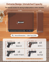 BILLCONCH Smart Gun Safe with Security Cable - Biometric Gun Safe for Handgun 4 Ways Quick Access with Fingerprint/Keypad/Key/APP Lock for Bedside Home Car with LCD/Voice Guide - Brown BILLCONCH