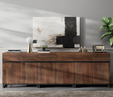 WAMPAT Modern TV Stand for TVs up to 100 inch, 3 in 1 Entertainment Center TV Console with Adjustable Shelves and Metal Base for Living Room,Bedroom,Brown WAMPAT