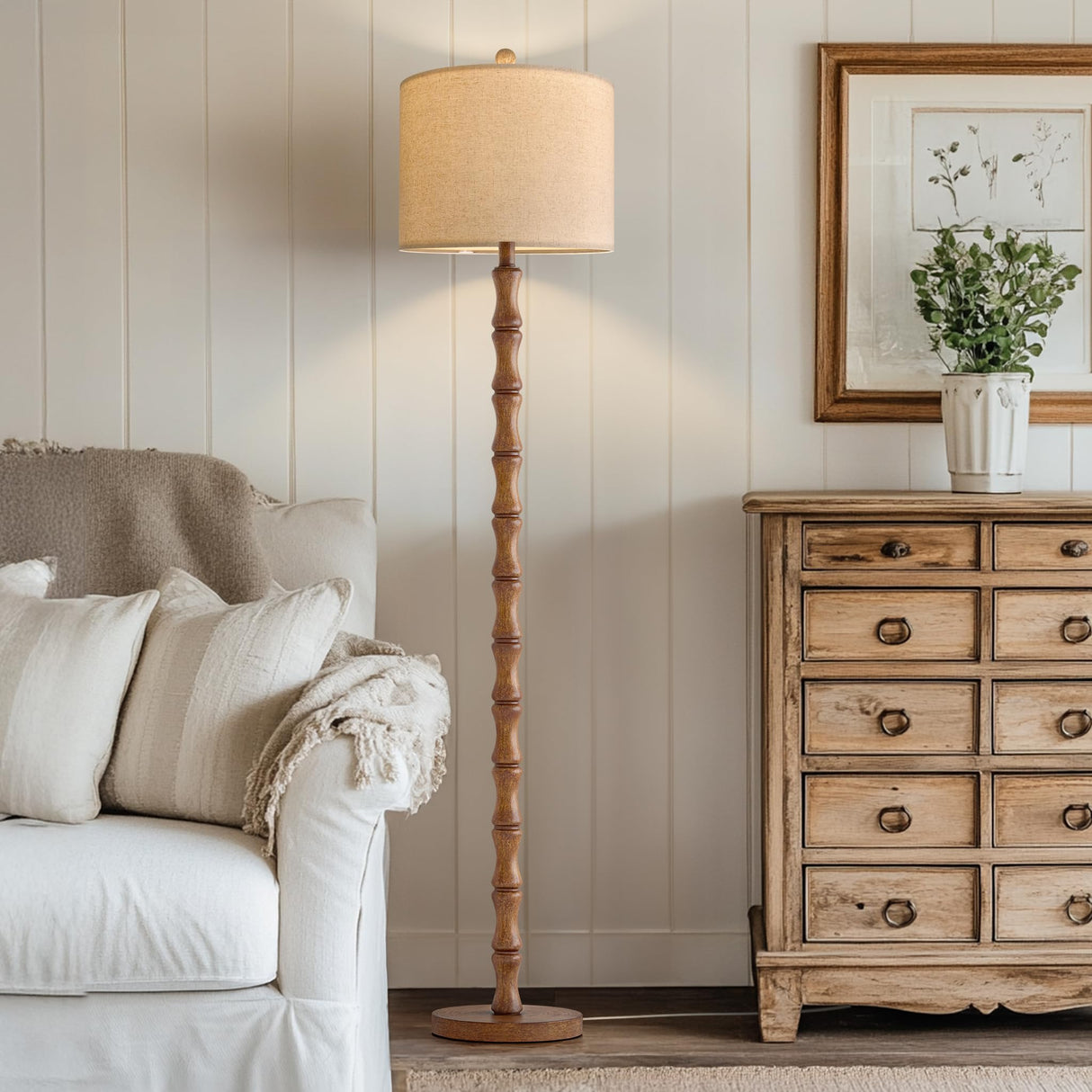 BOBOMOMO 62" Rustic Floor Lamp for Living Room, Retro Farmhouse Floor Lamp Rotary Switch, Resin Standing Lamp for Living Room, Corner, Dining Room, Bedroom, House BOBOMOMO