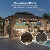 BELLEZE 12 x 16ft Hardtop Gazebo, Widen Pole Outdoor Canopy, Aluminium Frame Galvanized Steel Double Roof Waterproof Gazebo Tent with Nettings and Curtains for Patio, Backyard, Deck, Lawns, Garden BELLEZE