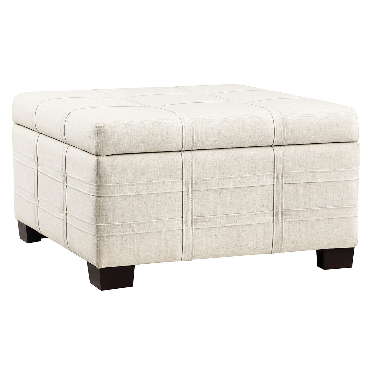 OSP Home Furnishings Detour Strap Square Storage Ottoman with Tray and Solid Wood Legs, Linen Fabric Office Star Products