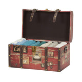 Household Essentials Medium Decorative Trunk, Coffee Shop Faux Decoupage, Antique Exterior, Leather and Metal Accents, Fabric Interior, Hinged Lid, Brown Household Essentials