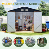 Breezz Outdoor Storage Shed 10 x 12ft. Utility Tool Shed Metal Storage Garden Shed with Lockable Doors, Windows & Metal Frame Floor for Patio Storage,Brown BreezZ