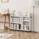 VECELO 3-Tier Bookshelf, Bookcase with Adjustable Storage Shelves, Wood with Lockable Wheels, 25.6 Inch High, for Home Office, White VECELO