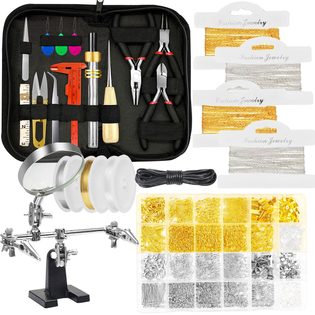 MONVICT Jewelry Making Supplies Kit with Jewelry Making Tools, Findings, Necklace Chain, Jewelry Wires, Adjustable Magnifier, Carry Bag, Meet All The Needs of Jewelry Making, Repair, Beading MONVICT