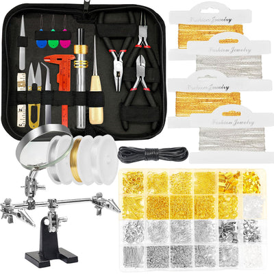 MONVICT Jewelry Making Supplies Kit with Jewelry Making Tools, Findings, Necklace Chain, Jewelry Wires, Adjustable Magnifier, Carry Bag, Meet All The Needs of Jewelry Making, Repair, Beading