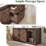 LUXOAK 60" Farmhouse Bathroom Double Vanity Sliding Barn Door with Sink Combo, Freestanding, Bathroom Vanity Cabinet with Drawers & Metal Handles, Reclaimed Barnwood LUXOAK