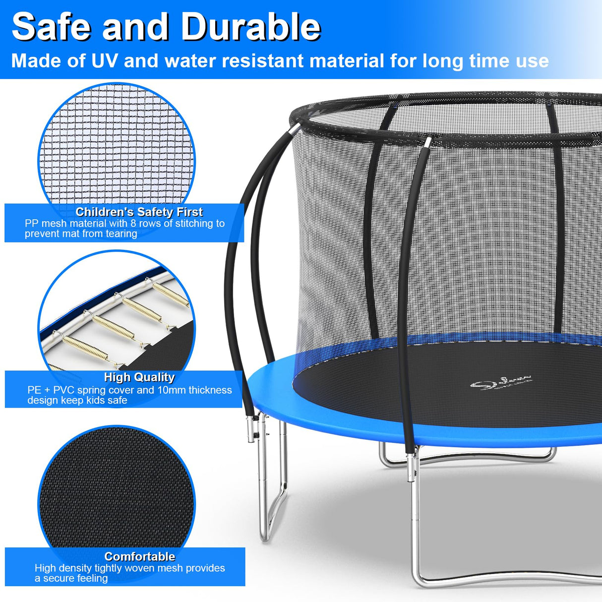 Simple Deluxe Trampoline for Kids with Safety Enclosure Net Wind Stakes 400LBS Weight Capacity 12FT Blue Inside Net Simple Deluxe