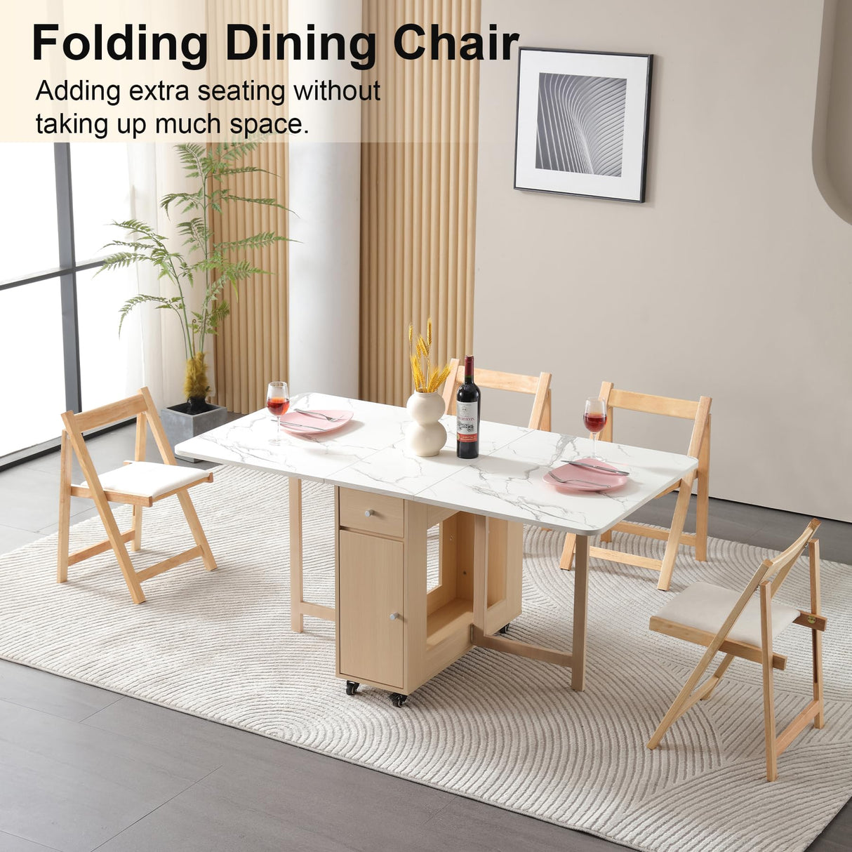 zenHarmet Folding Dining Chairs with Cushion, Padded Folding Chairs Lightweight, Modern Folding Patio Chairs, Wooden Dining Chairs, Foldable Chairs Set of 2 for Camping, Picnic, Office, Party (Wood) zenHarmet