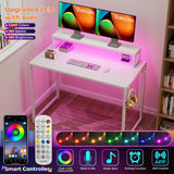 SOROGRA Small Folding Desk 31.5 inch for Small Spaces Foldable Desk with Monitor Shelf, Computer Gaming Table with Led Lights for Home Office Bedroom, Easy Assembly, White SOROGRA