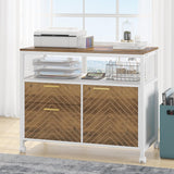 LITTLE TREE 63" L-Shaped Executive Desk & 32" Mobile Filing Cabinet Set in Walnut LITTLE TREE