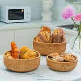 CLAYNIX Woven Fruit Basket For Holder Bowl Decorative Bread Vegetable, Serving Bowl Set of 3 For Organizing Kitchen Natural Rattan Picnic Basket Round Stackable (Natural) CLAYNIX