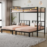 DreamBuck Triple Bunk Bed with Charging Station, Twin Over Twin Over Twin Metal Bunk Bed with Ladder, Guardrail & Storage Shelf, Convertible 3 Bunk Beds for Kids & Adults, Black DreamBuck