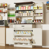 71" Tall Kitchen Pantry Cabinet with 3 Drawers, Farmhouse Storage Cabinet with 6 Barn Door Shelves,with Load-Bearing Steel Pipe and Adjustable Shelves,Pantry Organizer for Kitchen,Living Room(White) jiteentarou