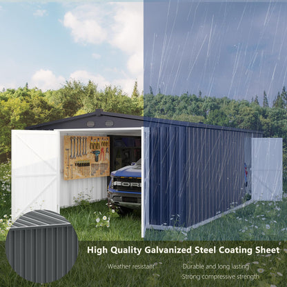 Outdoor Storage Shed 20x10 FT, Large Metal Garden Shed Backyard Utility Carport with 2 Doors and 4 Vents for Car,Truck, Garbage Can,Tool,Lawnmower - WoodArtSupply