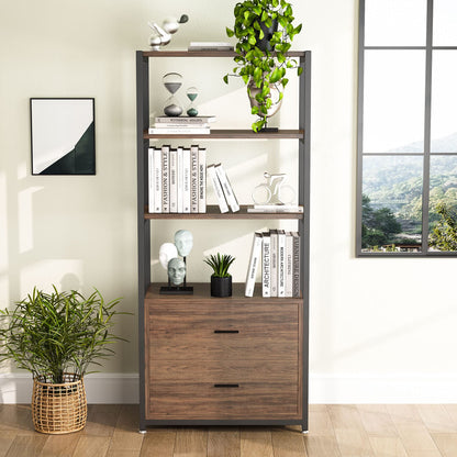 Rustic Industrial Etagere Bookcase with Drawers by Tribesigns - WoodArtSupply