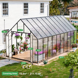 CDCASA 20x10x10 FT Greenhouse for Outdoors, Easy Assembly Large Thicker Aluminum Heavy Duty Polycarbonate Greenhouses Kit w/4 Vent Window, Walk-in Green House for Sunroom Patio,Backyard CDCASA