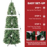 Hykolity 7.5 ft Prelit Artificial Pencil Slim Christmas Pine Tree with 792 PVC Branch Tips, 300 Warm White LED Lights, Metal Stand and Hinged Branches, Perfect for Home, Decoration hykolity