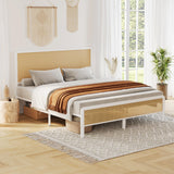 GarveeHome Queen Bed Frame with Rattan Headboard and Footboard, Bohemian Rattan Queen Size Bed Frame with Under Bed Storage, Solid Metal Foundation with Silent Slats,No Box Spring Needed GarveeHome