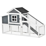 PawHut 69" Wooden Chicken Coop, Poultry Cage Hen House with Connecting Ramp, Removable Tray, Ventilated Window and Nesting Box, White PawHut