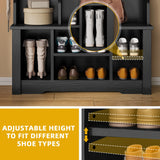 DWVO 39" Hall Tree with Bench and Shoe Storage, 6 Shoe Cubbies & 5 Coat Hooks, 4 Side Storage Cubbies, Entryway Bench with Coat Rack for Entryway Hallway Bedchamber Narrow, Adjustable Shelf (Black) DWVO