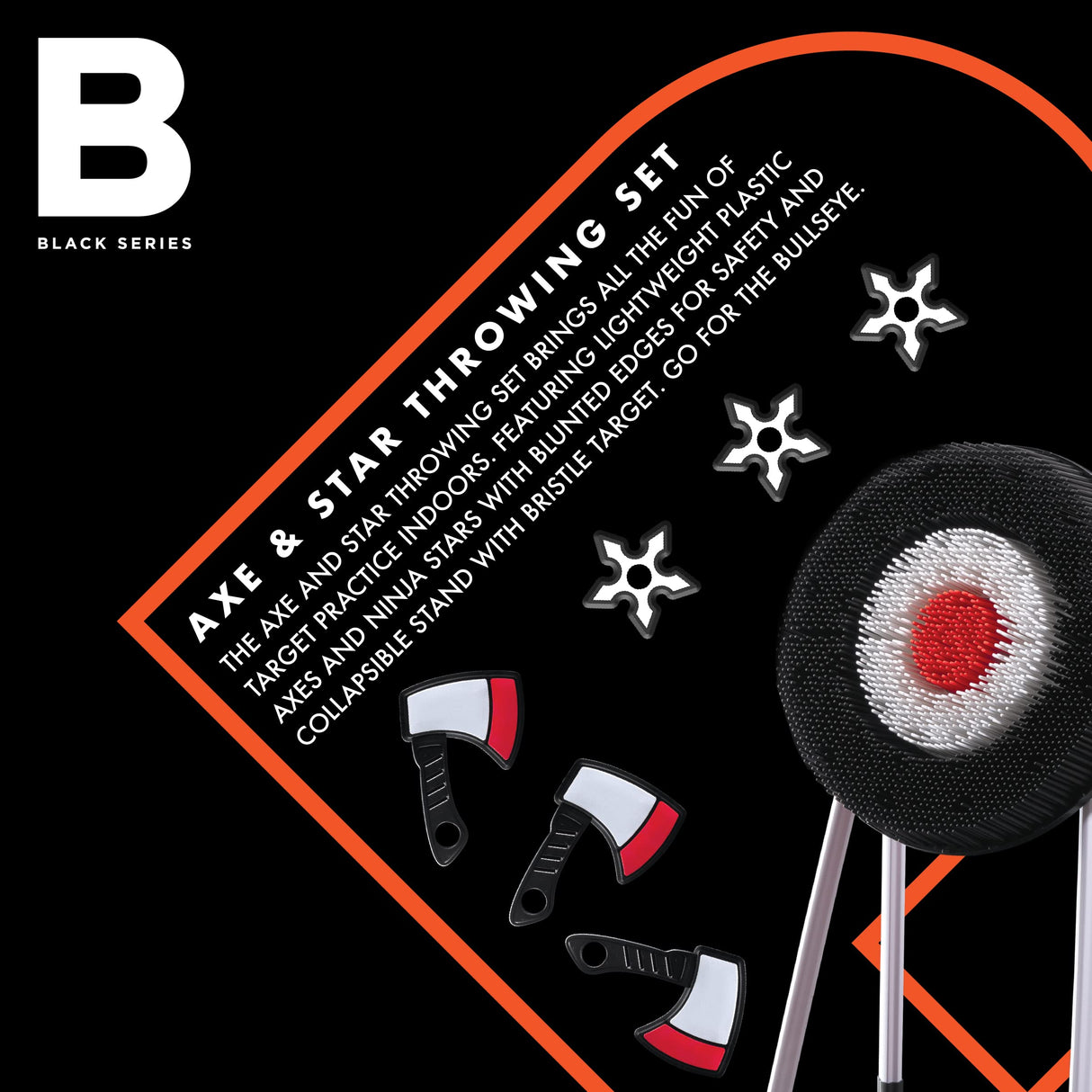 The Black Series Axe Throwing Target Set, Includes 3 Throwing Axes & Bristle Target, Blunted Edges & Lightweight Plastic, Safe for Indoor & Outdoor Use, Fun Adults & Kids Activity Black Series