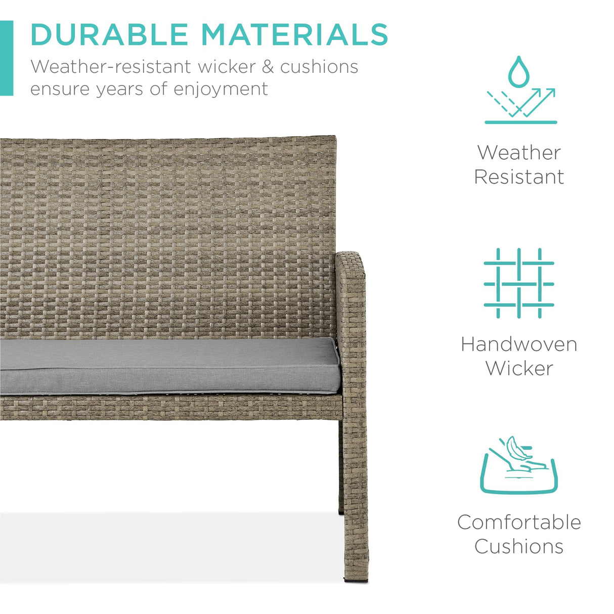 Best Choice Products 4-Piece Outdoor Wicker Patio Conversation Furniture Set for Backyard w/Coffee Table, Seat Cushions - Taupe/Cement Gray Best Choice Products