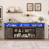80" LED Farmhouse TV Stand for 90/85/80 Inch TVs,Tall Entertainment Center Storage Cabinets w/Power Outlets and Sliding Barn Door,Rustic TV Stands for Living Room,Media Console Cabinet (Charcoal) Hlivelood