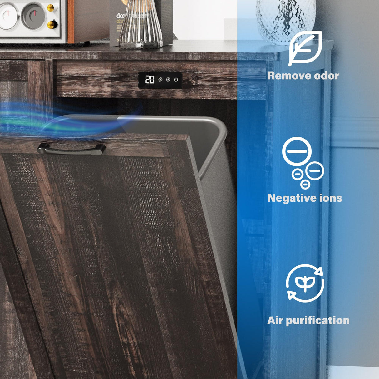 Double Tilt Out Trash Can Cabinet, Kitchen Island with Trash Can Storage, Trashcan Cabinet for Kitchens, Wood Cabinet with Trash Can Pull Out, Dog Proof Trash Can, Tilt Out Laundry Hamper, Brown LOUVIXA