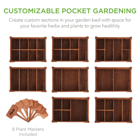 Best Choice Products Elevated 8 Pocket Herb Garden Bed, Mobile Raised Customizable Wood Planter for Herbs, Vegetables, Flowers w/Lockable Wheels, Storage Shelf, Drainage Holes - Acorn Brown Best Choice Products