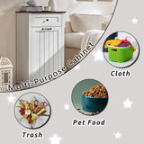 IFGET Tilt Out Trash Can Cabinet, Hidden Wooden Trash Can Cabinet, Farmhouse Laundry Hamper Cabinet, Trash Garbage Can Bin Cabinet with Storage Basket for Kitchen, Living Room (Antique White) IFGET