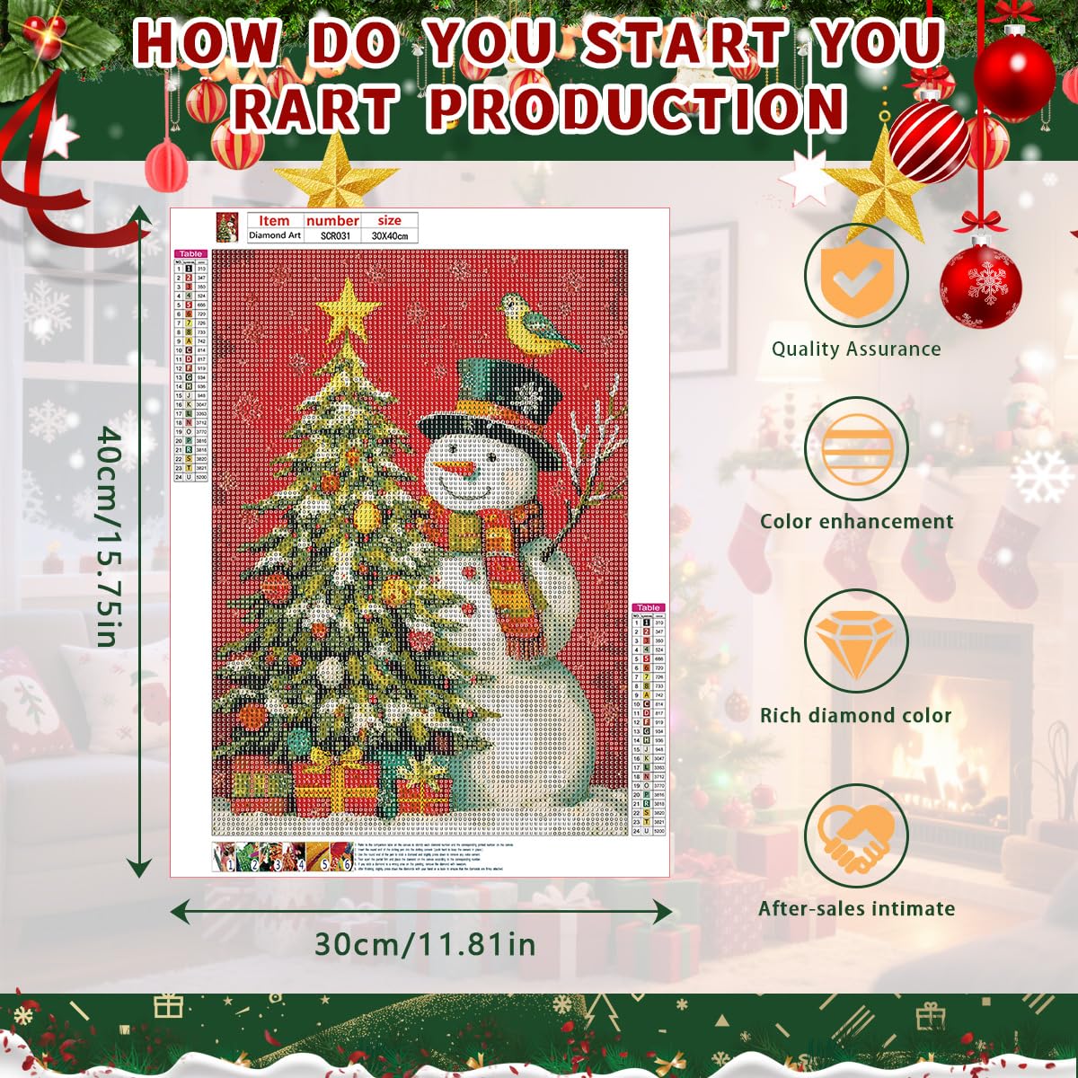 Ohhvvow Diamond Painting Kit - Snowman & Presents-Laden Christmas Tree, Cozy Winter Festive Scene, 5D DIY Full Drill Art Round Diamonds with Tools, Holiday DIY Craft Gift for Women Men Ohhvvow