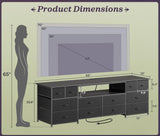 Huuger 63 Inch Dresser TV Stand with LED Lights, Power Outlets and USB-C Port, 12 Fabric Drawer Dresser for Bedroom, Wide Entertainment Center for 65, 70 Inch TV, Open Shelf, Black Huuger