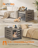 Feandrea Modern Dog Crate Furniture with Charging Station, Kennel Indoor with Flip-up Hidden Acrylic Door, for Small and Medium Dogs up to 45 lb, Side End Table, Heather Greige UPOC021G01 Feandrea